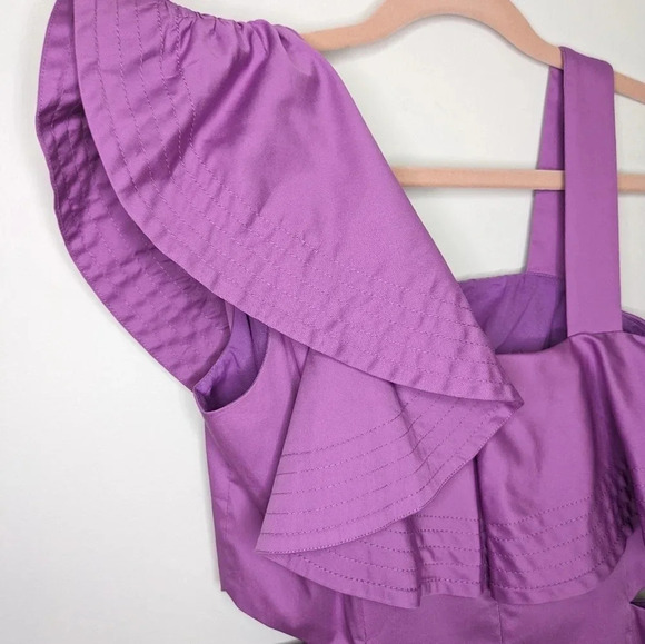 Veronica Beard Beilla One Shoulder Ruffle Cutout Maxi Dress in Vivid Orchid Sz 2 - Picture 13 of 17